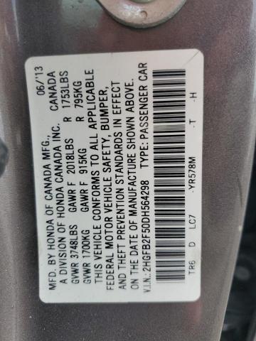 2HGFB2F50DH564298 2013 Honda Civic Lx