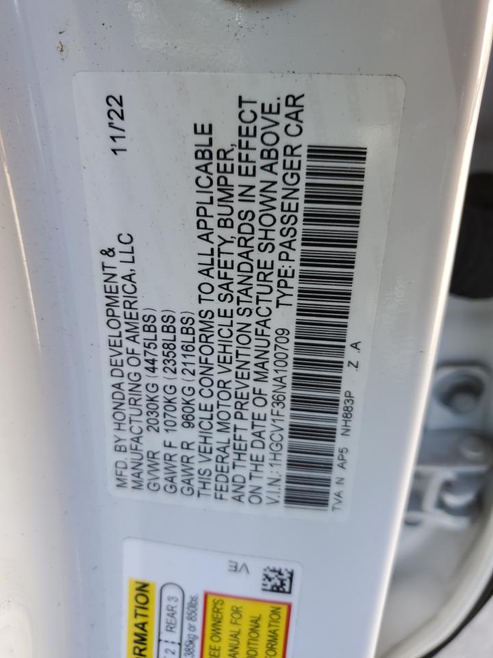 1HGCV1F36NA100709 2022 Honda Accord Sport