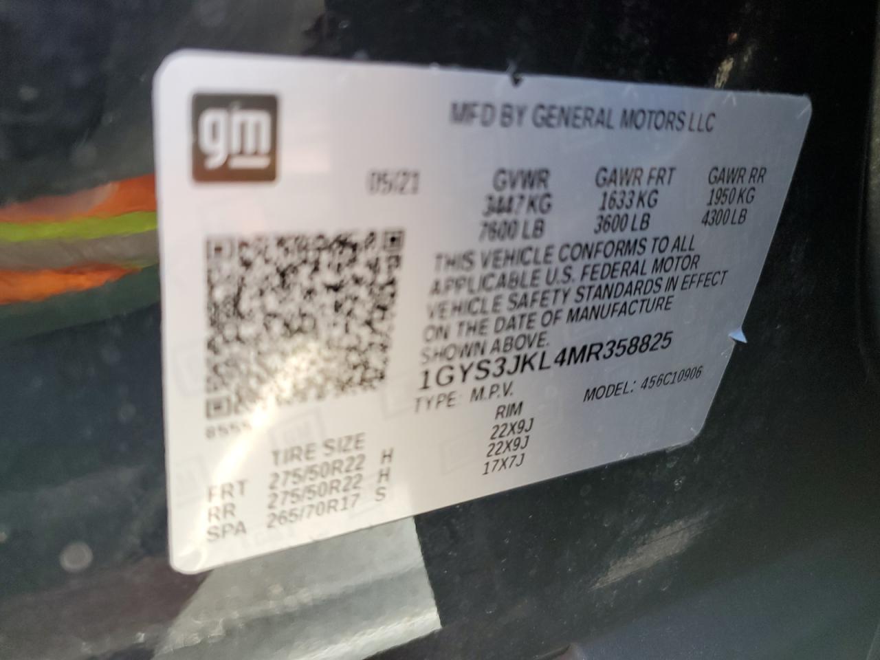 1GYS3JKL4MR358825 2021 Cadillac Escalade Esv Luxury