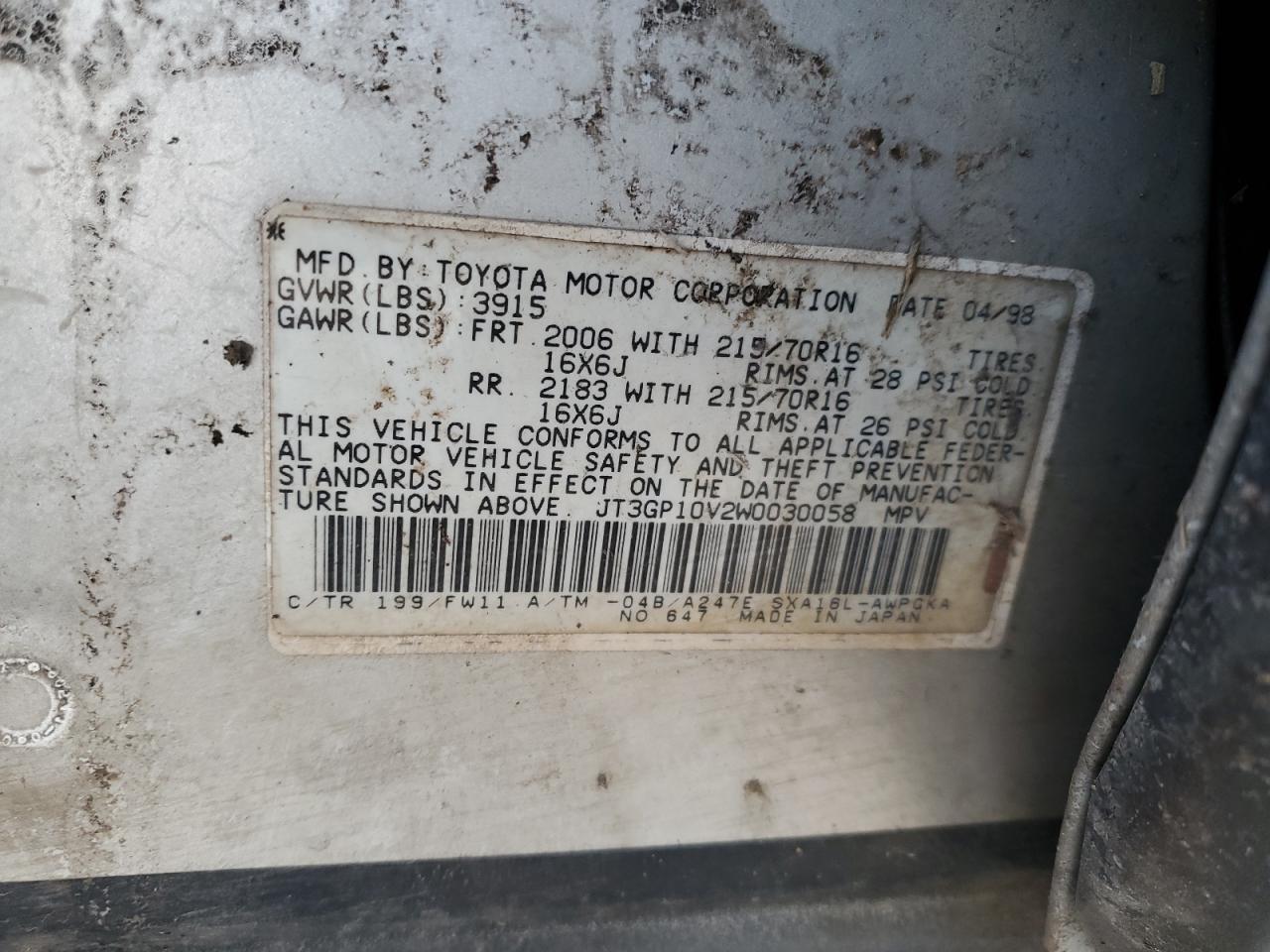 JT3GP10V2W0030058 1998 Toyota Rav4