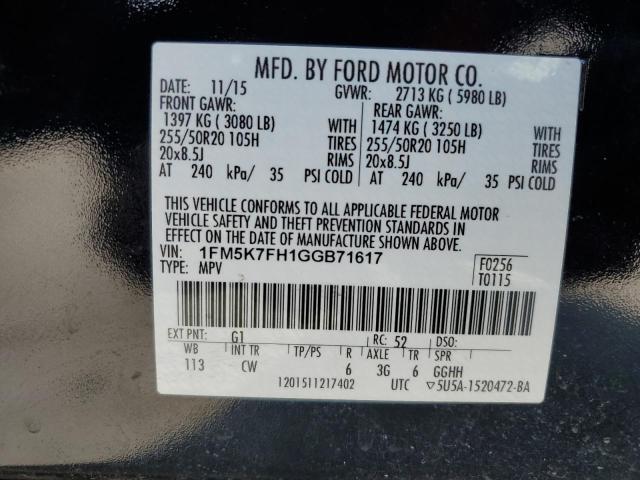 2016 FORD EXPLORER L 1FM5K7FH1GGB71617