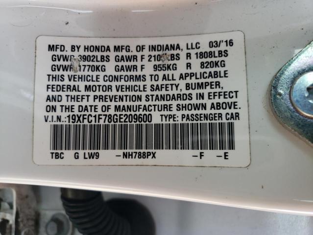 2016 HONDA CIVIC EXL 19XFC1F78GE209600