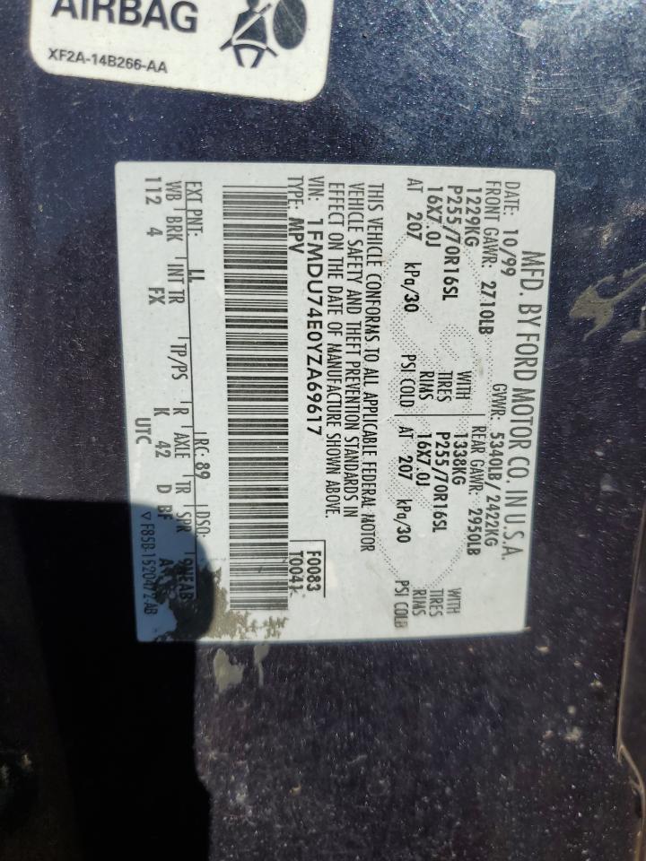 1FMDU74E0YZA69617 2000 Ford Explorer Eddie Bauer