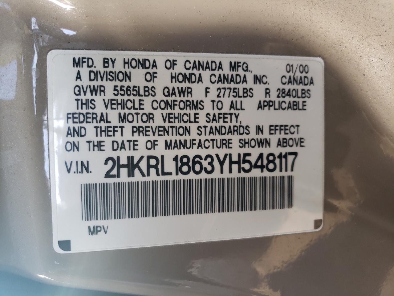 2HKRL1863YH548117 2000 Honda Odyssey Ex