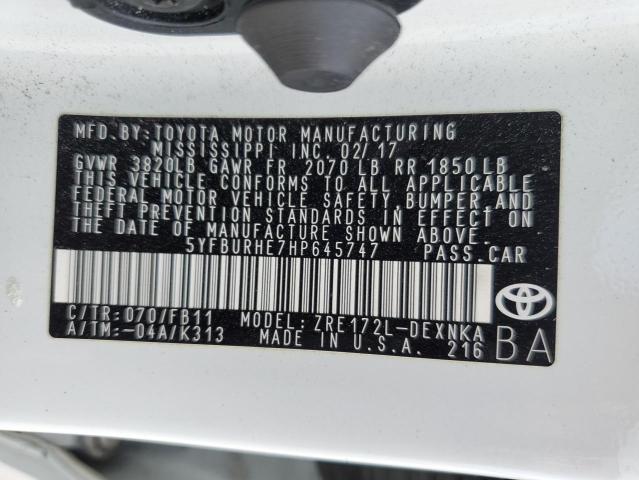 2017 TOYOTA COROLLA L 5YFBURHE7HP645747