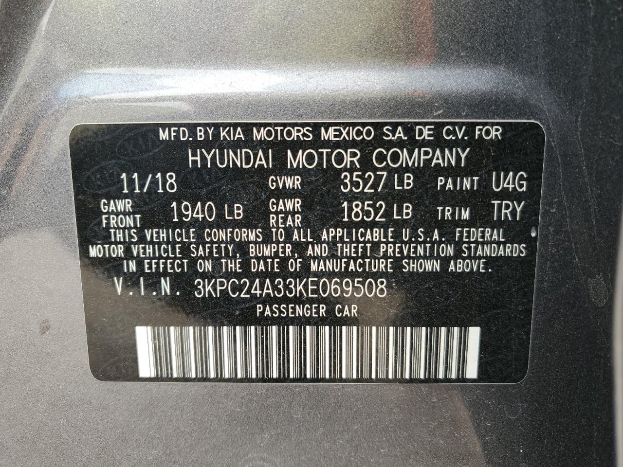 3KPC24A33KE069508 2019 Hyundai Accent Se