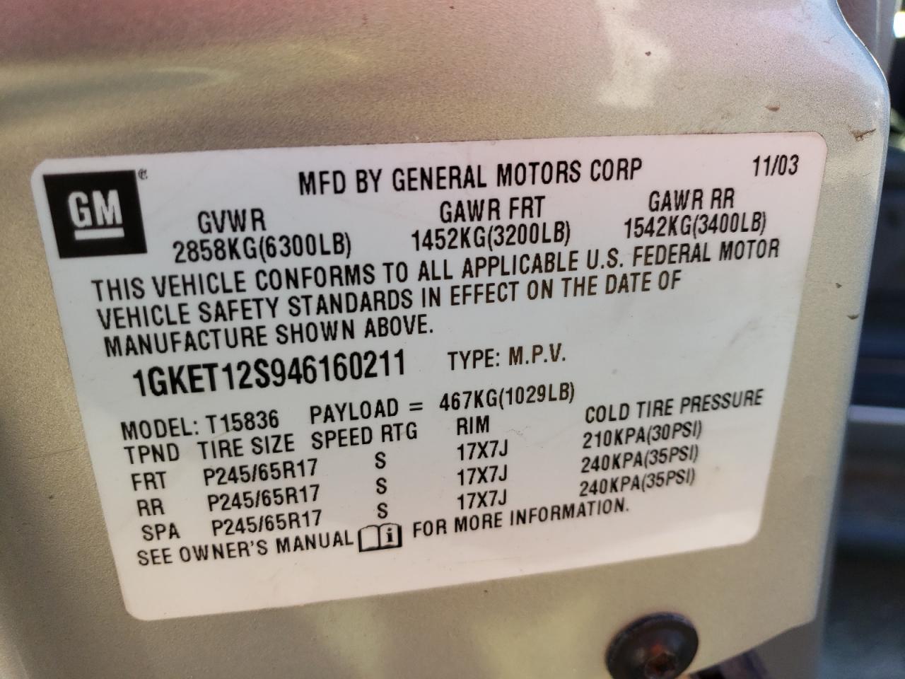 1GKET12S946160211 2004 GMC Envoy Xuv