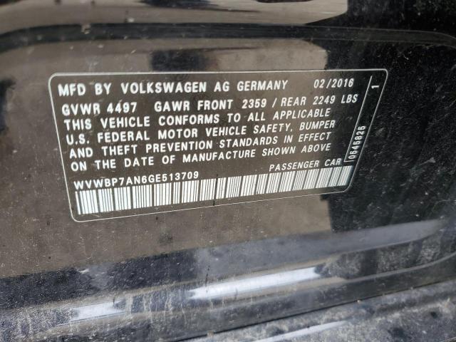 2016 Volkswagen Cc Base VIN: WVWBP7AN6GE513709 Lot: 38496684