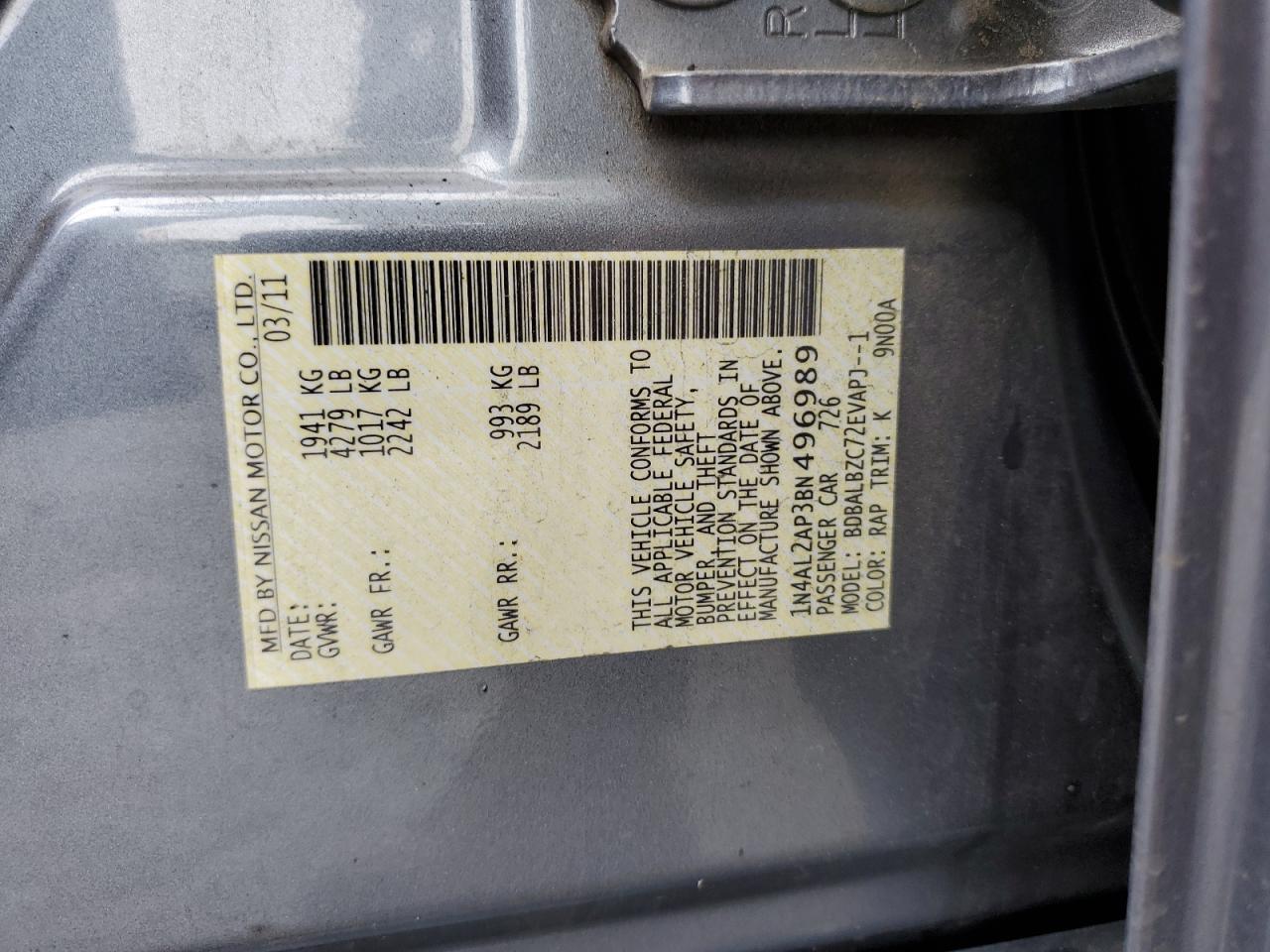 1N4AL2AP3BN496989 2011 Nissan Altima Base