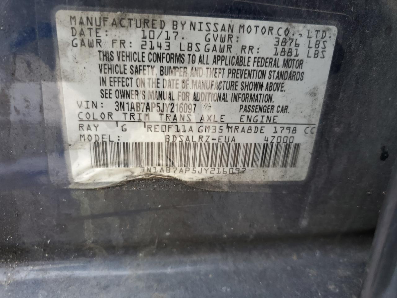 3N1AB7AP5JY216097 2018 Nissan Sentra S