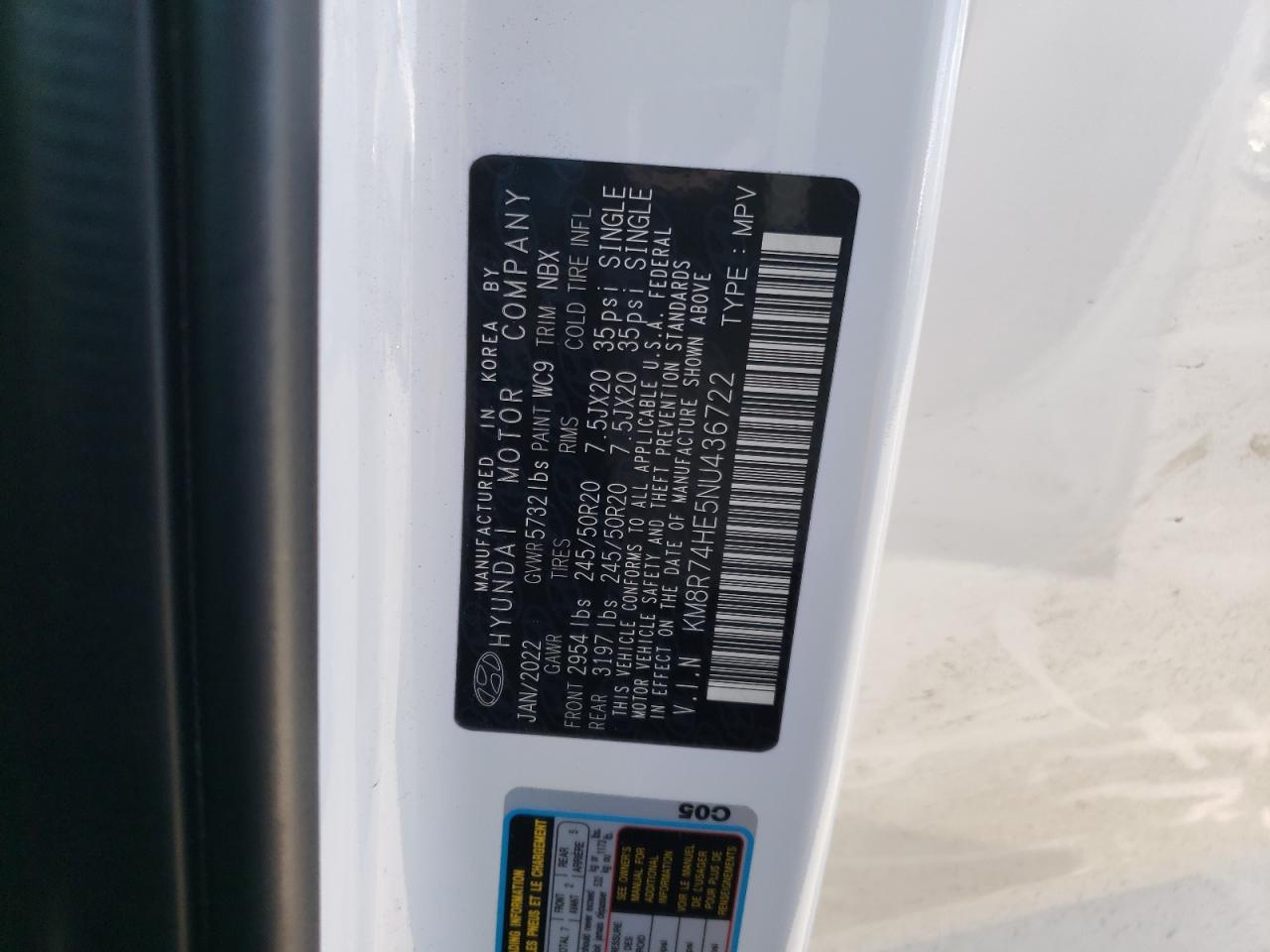 km8r74he5nu436722 KM8R74HE5NU436722 2022 Hyundai Palisade Calligraphy