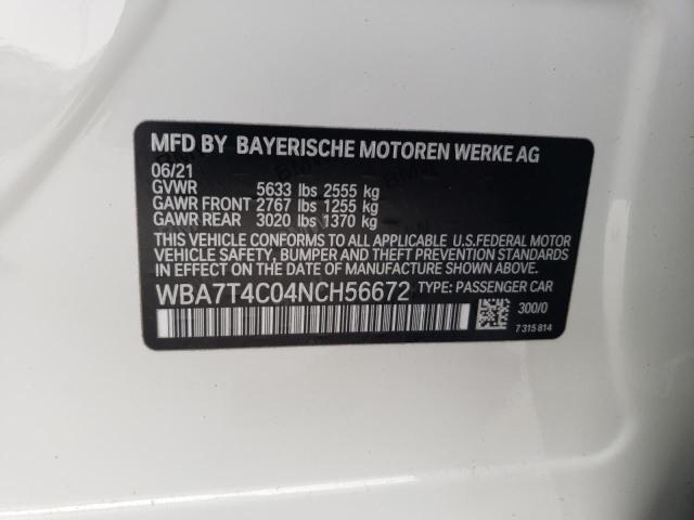 VIN WBA7T4C04NCH56672 2022 BMW 7 Series, 740 XI no.12