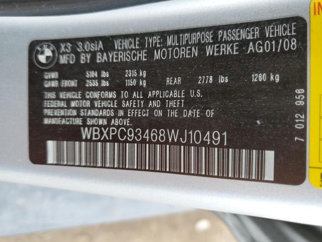 2008 BMW X3 3.0Si VIN: WBXPC93468WJ10491 Lot: 42394334