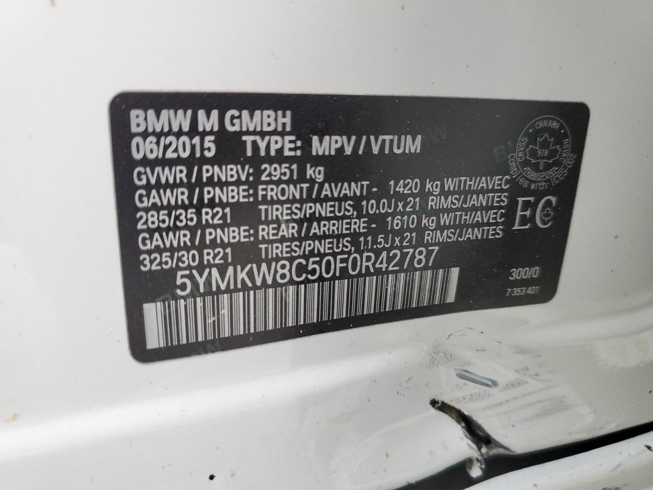 5YMKW8C50F0R42787 2015 BMW X6 M