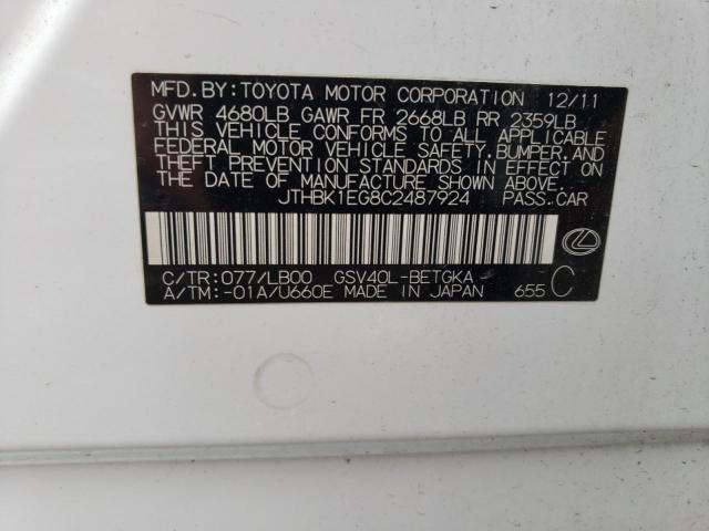 2012 Lexus Es 350 VIN: JTHBK1EG8C2487924 Lot: 43967804