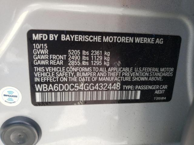 2016 BMW 640 I GRAN WBA6D0C54GG432448