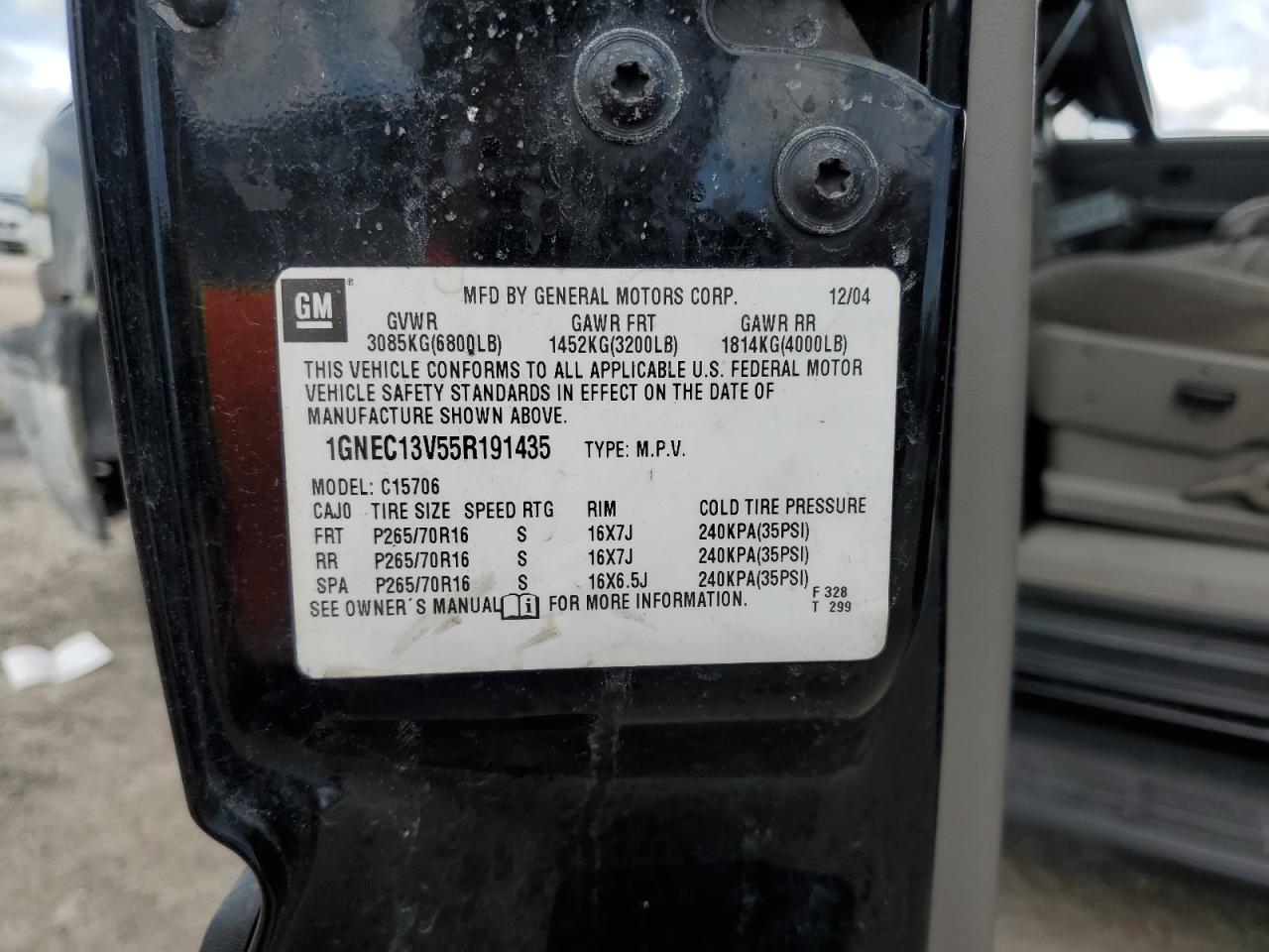 1GNEC13V55R191435 2005 Chevrolet Tahoe C1500