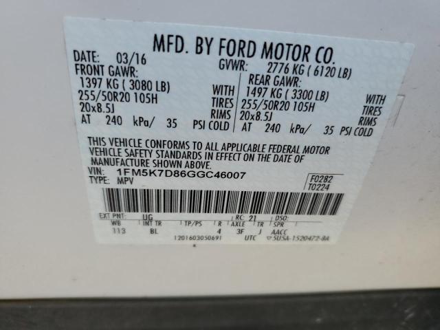 2016 FORD EXPLORER X 1FM5K7D86GGC46007