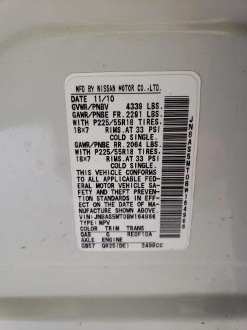 2011 Nissan Rogue S VIN: JN8AS5MT0BW164966 Lot: 43305254