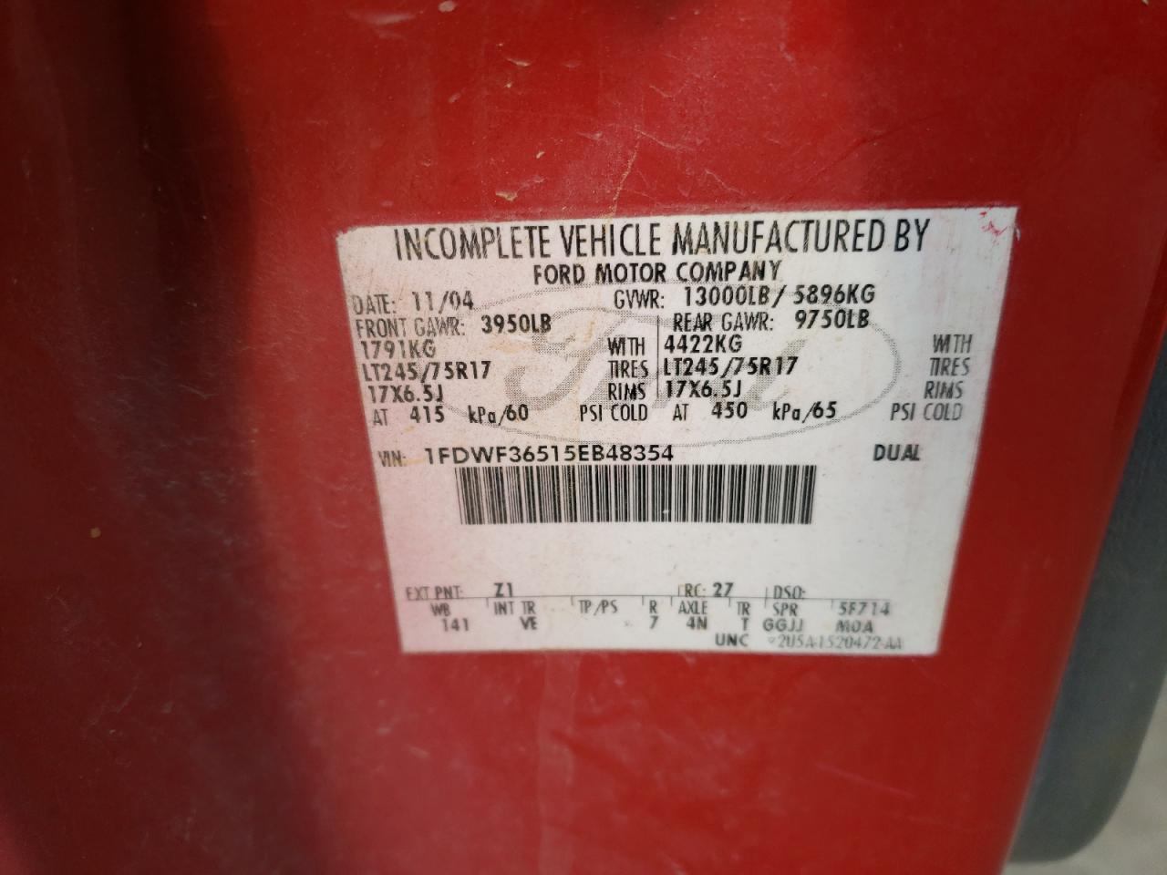 1FDWF36515EB48354 2005 Ford F350 Super Duty