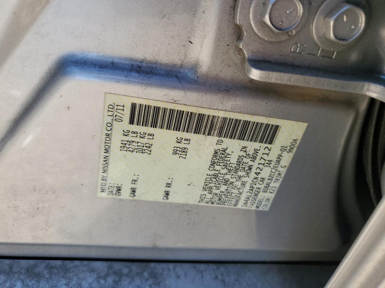 1N4AL2AP1CN421712 2012 Nissan Altima Base