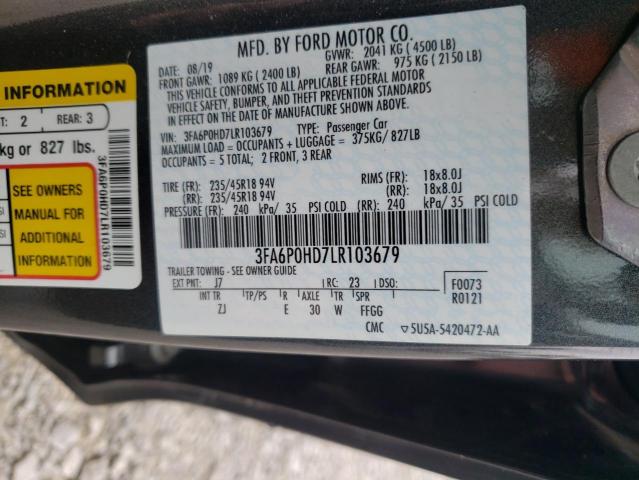 VIN 3FA6P0HD7LR103679 2020 Ford Fusion, SE no.12