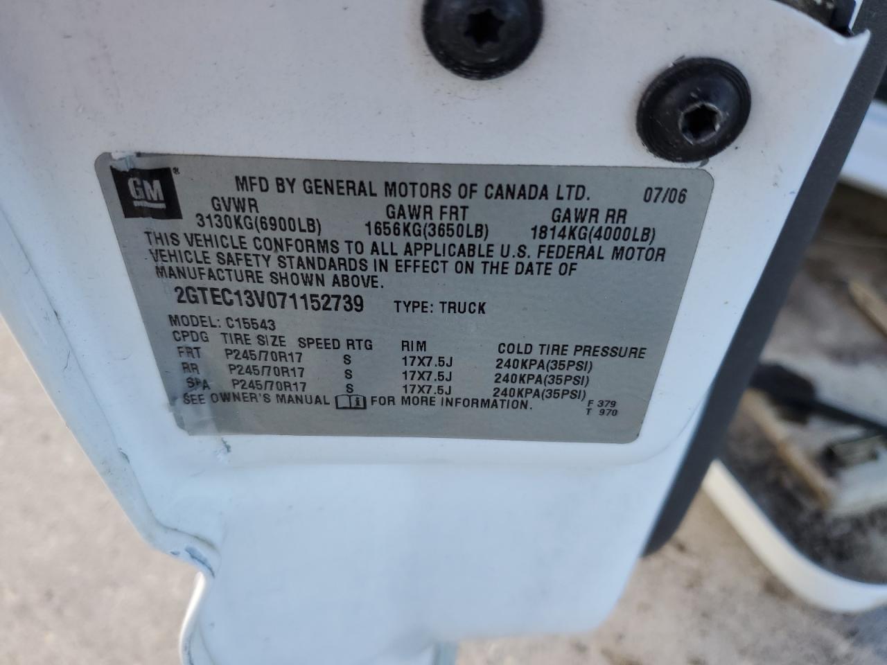 2GTEC13V071152739 2007 GMC New Sierra C1500 Classic