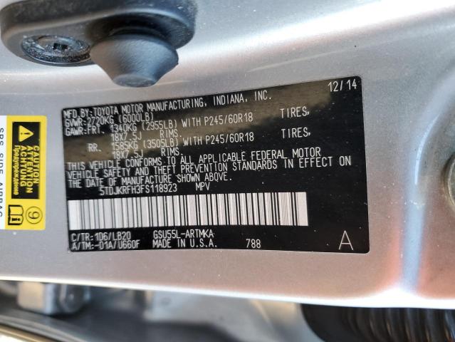 VIN 5TDJKRFH3FS118923 2015 Toyota Highlander, Xle no.12