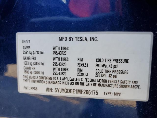 2021 TESLA MODEL Y 5YJYGDEE1MF266175
