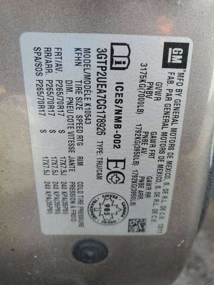 3GTP2UEA7CG178926 2012 GMC Sierra K1500 Sl