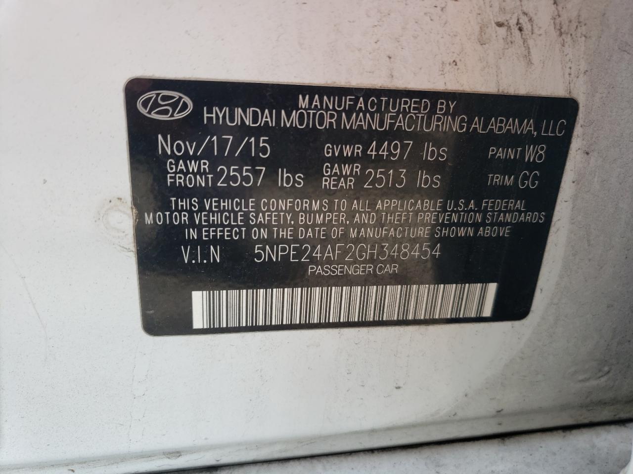5NPE24AF2GH348454 2016 Hyundai Sonata Se