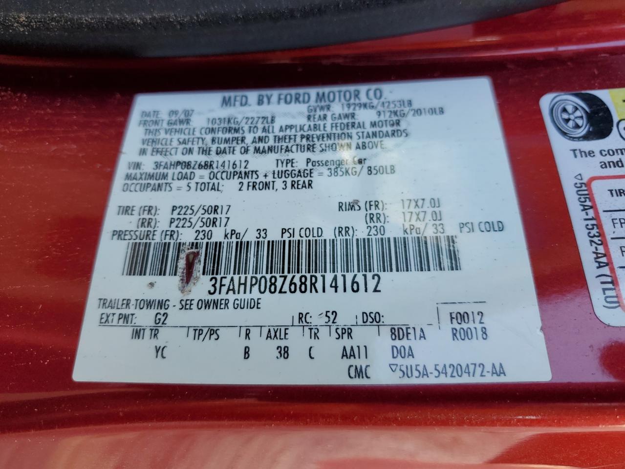 3FAHP08Z68R141612 2008 Ford Fusion Sel