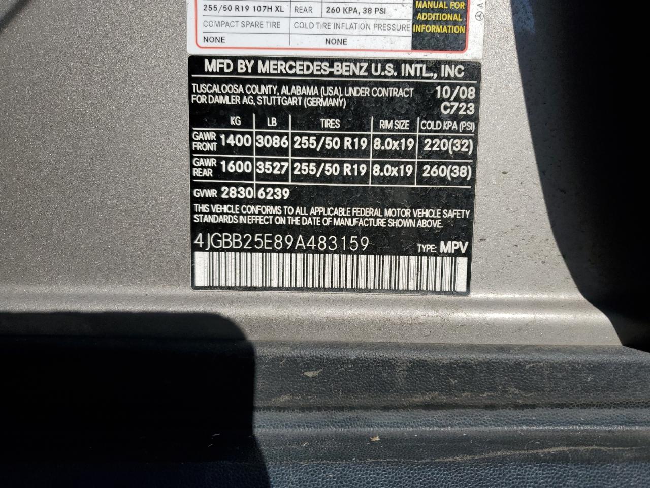 4jgbb25e89a483159 4JGBB25E89A483159 2009 Mercedes-Benz Ml