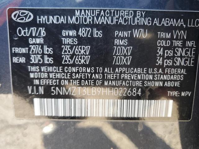 2017 HYUNDAI SANTA FE S 5NMZT3LB9HH022684