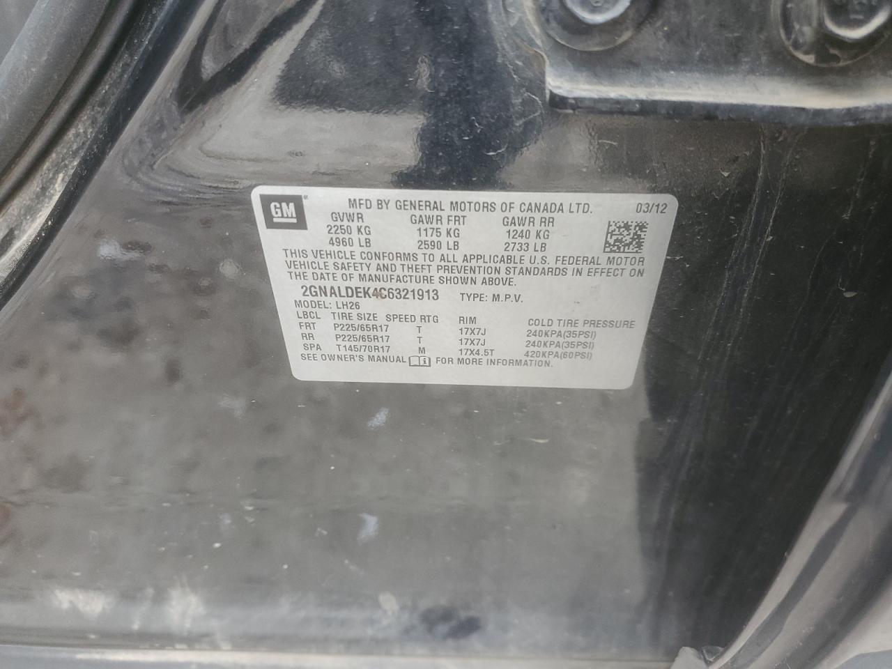 2GNALDEK4C6321913 2012 Chevrolet Equinox Lt