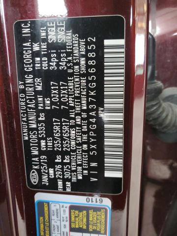 2019 KIA SORENTO L 5XYPG4A37KG568852