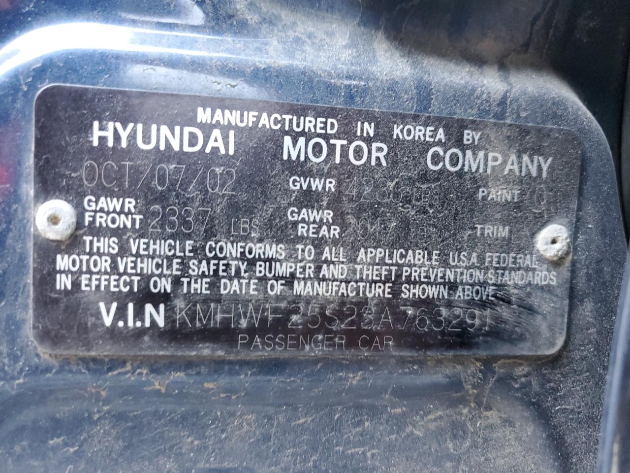 KMHWF25S23A763291 2003 Hyundai Sonata Gl