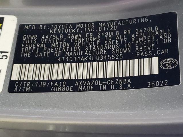 2020 TOYOTA CAMRY LE 4T1C11AK4LU345525