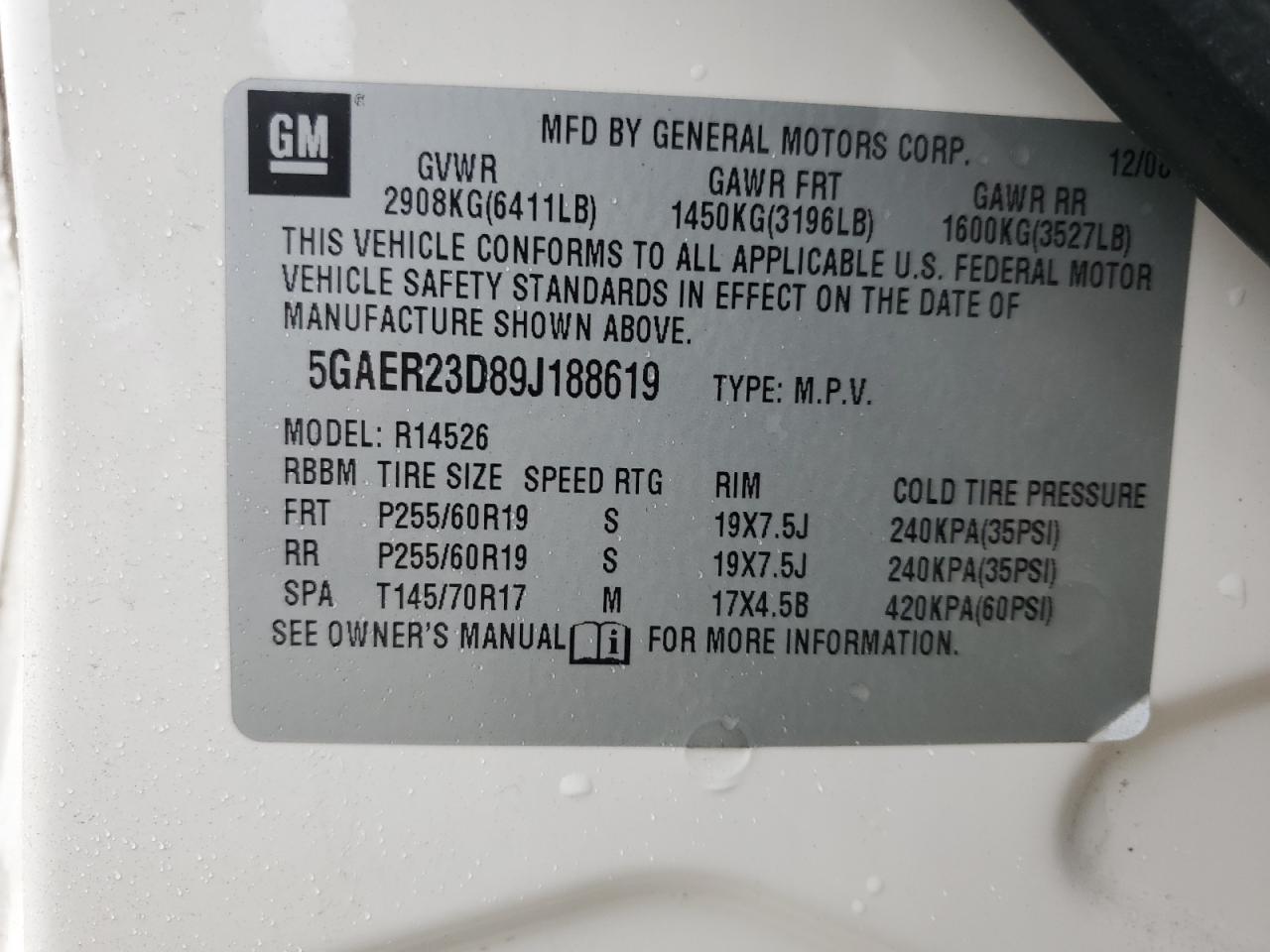 5GAER23D89J188619 2009 Buick Enclave Cxl