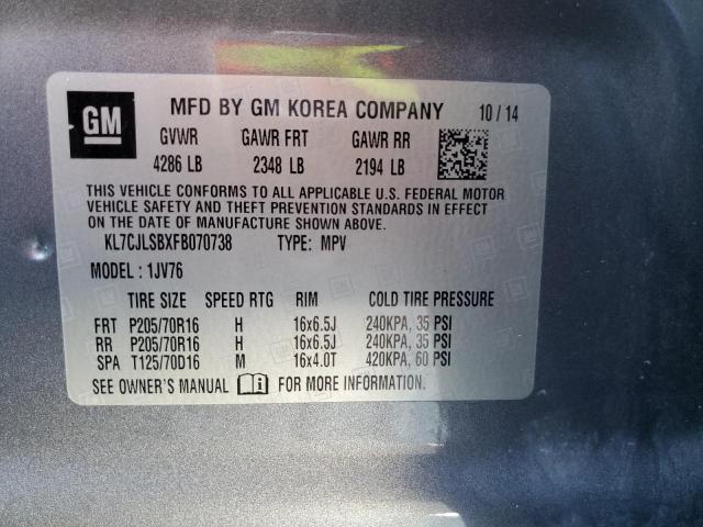 2015 CHEVROLET TRAX 1LT KL7CJLSBXFB070738