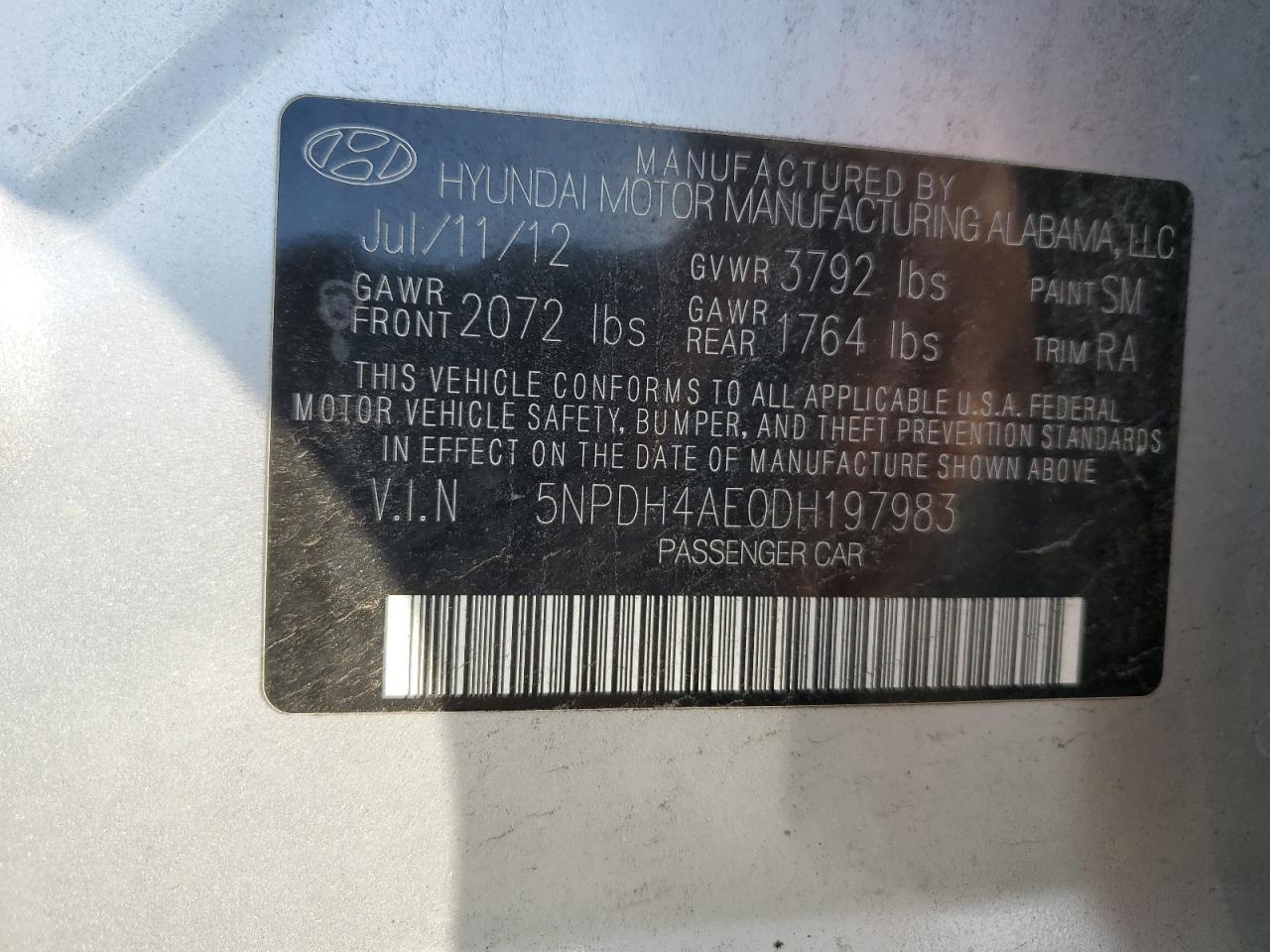 5NPDH4AE0DH197983 2013 Hyundai Elantra Gls