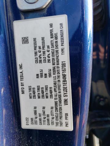 2022 TESLA MODEL 3 - 5YJ3E1EB4NF167081