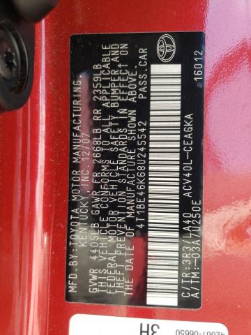 2008 Toyota Camry Ce VIN: 4T1BE46K68U245542 Lot: 44486514