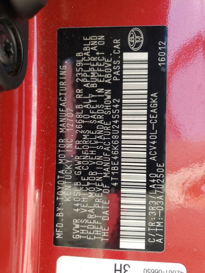 4T1BE46K68U245542 2008 Toyota Camry Ce