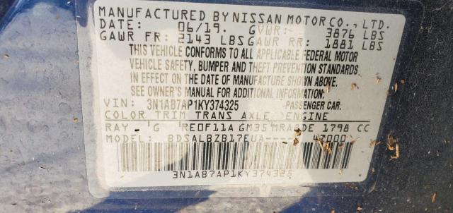 2019 NISSAN SENTRA S 3N1AB7AP1KY374325