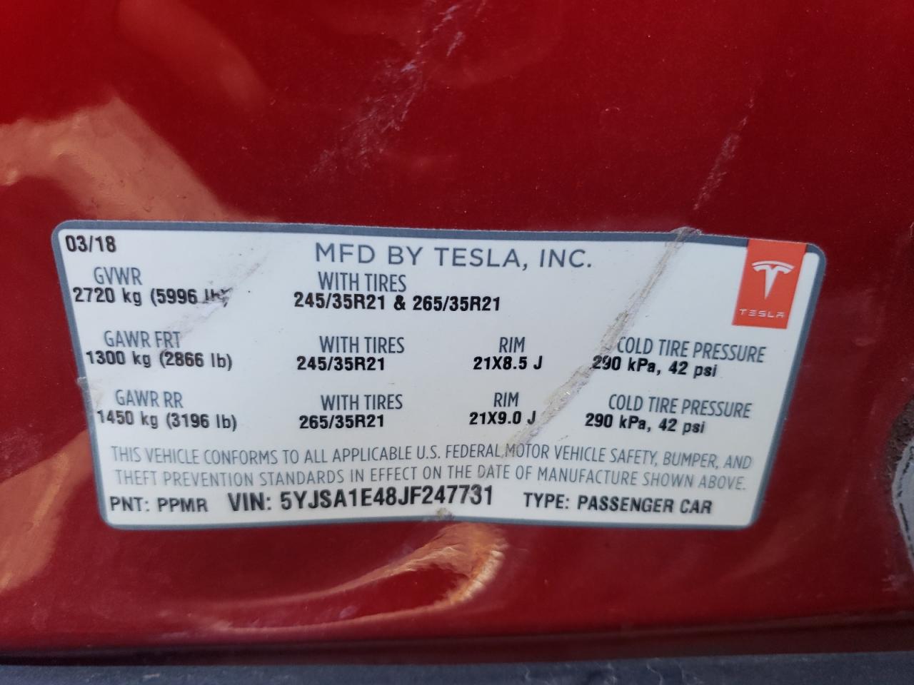 5YJSA1E48JF247731 2018 Tesla Model S