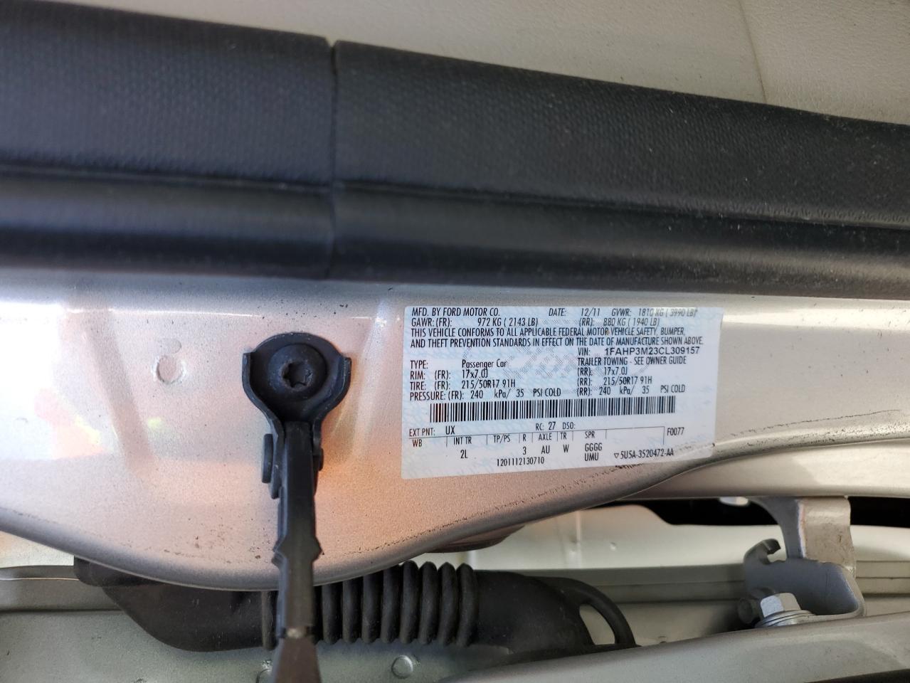 1FAHP3M23CL309157 2012 Ford Focus Sel