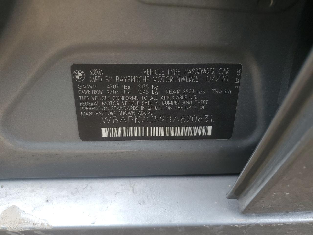 WBAPK7C59BA820631 2011 BMW 328 Xi