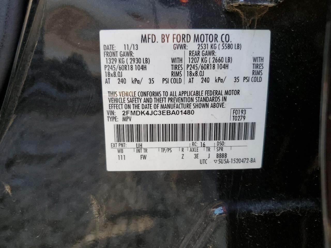 2FMDK4JC3EBA01480 2014 Ford Edge Sel