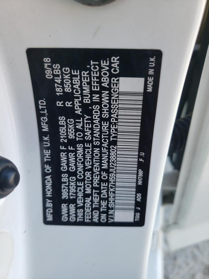 SHHFK7H59JU238802 2018 Honda Civic Ex